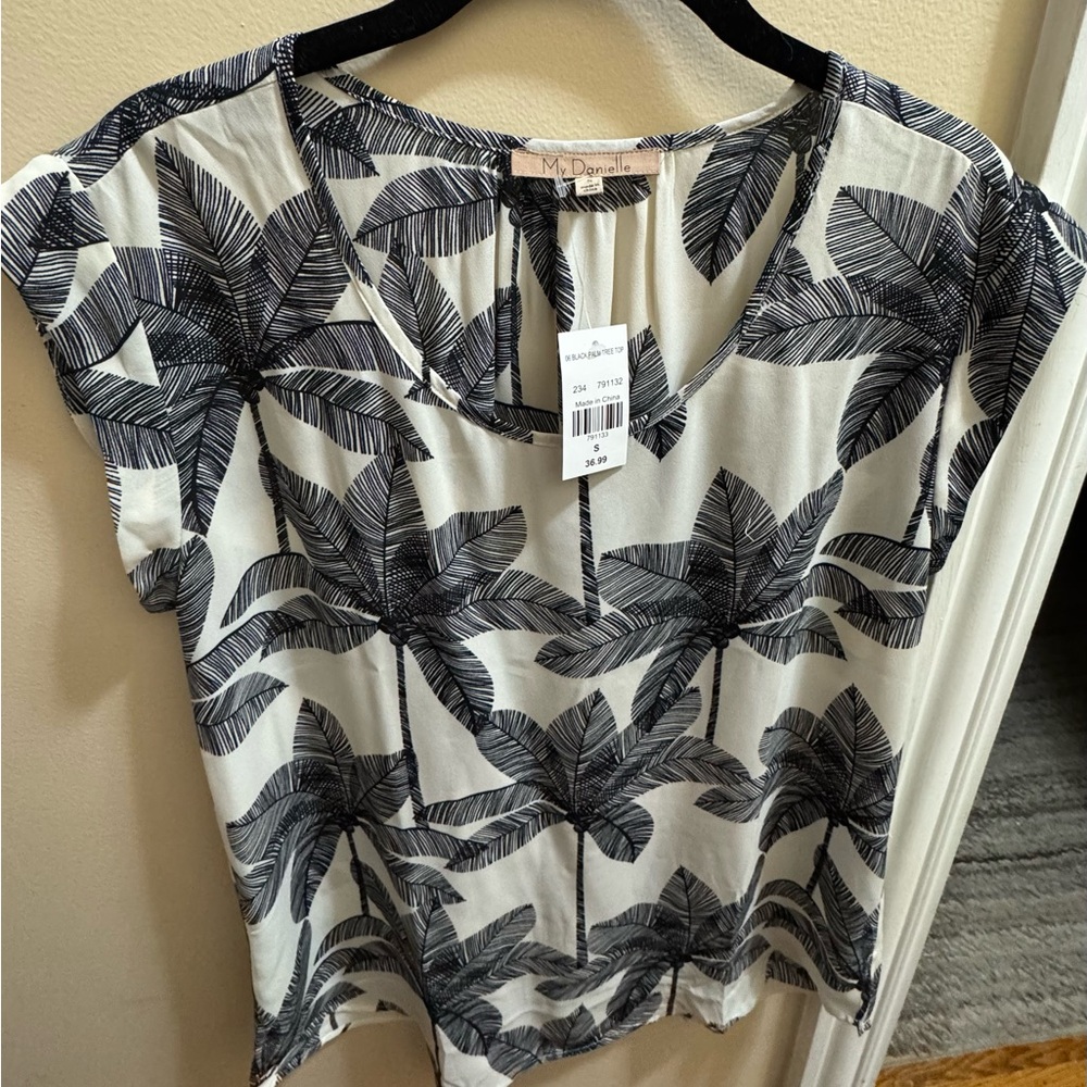 My Danielle Black Palm Tree Top Women's Blouse